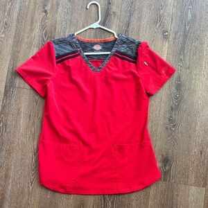 Dickies Red and Black Women's V-Neck Top